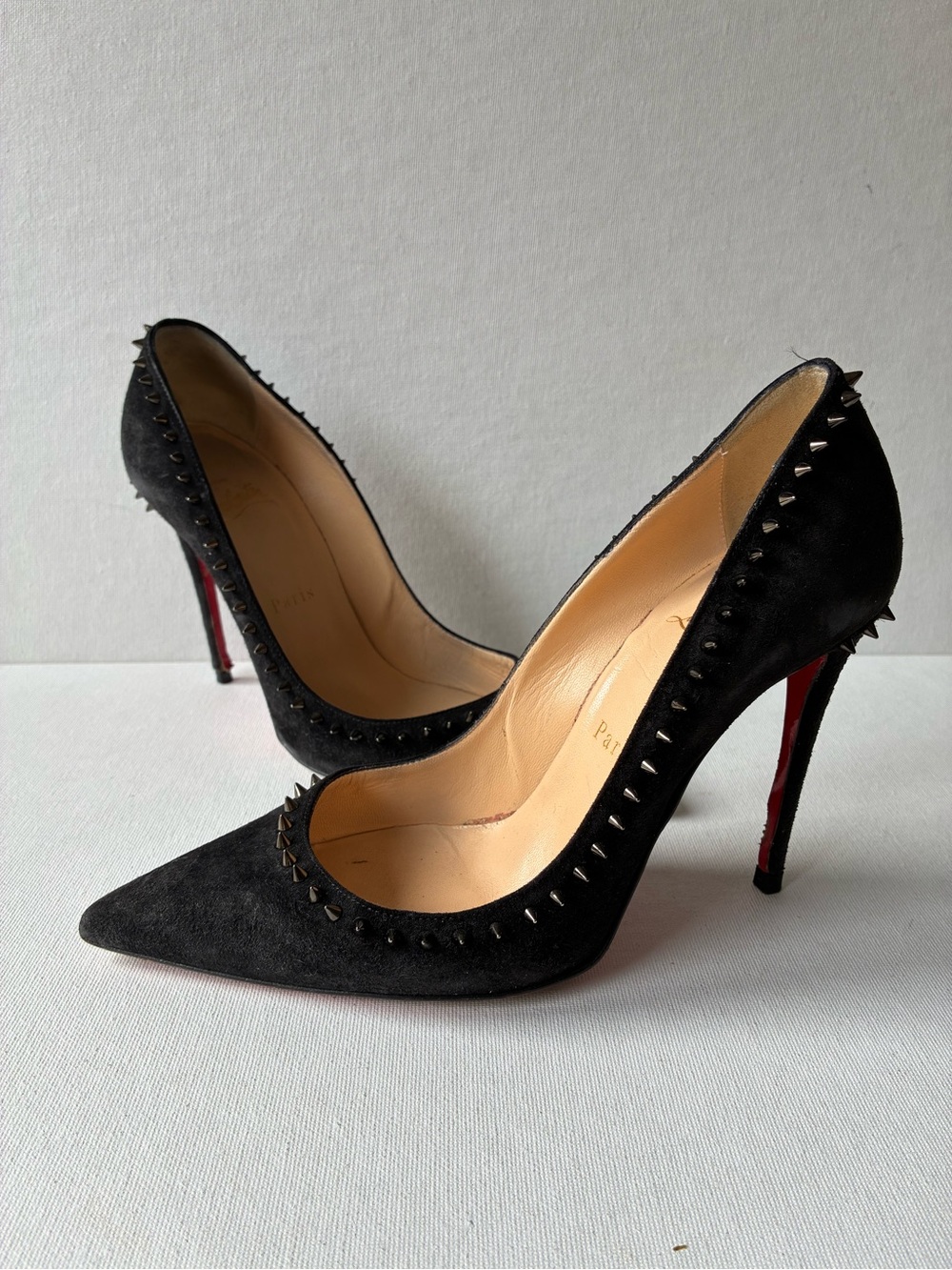Christian Louboutin Black Studded Pointed-Toe High Heels size 36.5
